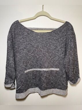 Bobi Los Angeles Gray Heathered Terry Pullover Sweater 3/4 Sleeve Raw Hem SZ M